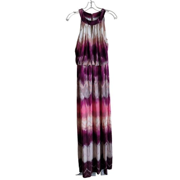 London Times  Cream Purple Multicolored TieDye  Sleeveless Maxi Dress Sz 6 - Picture 5 of 8
